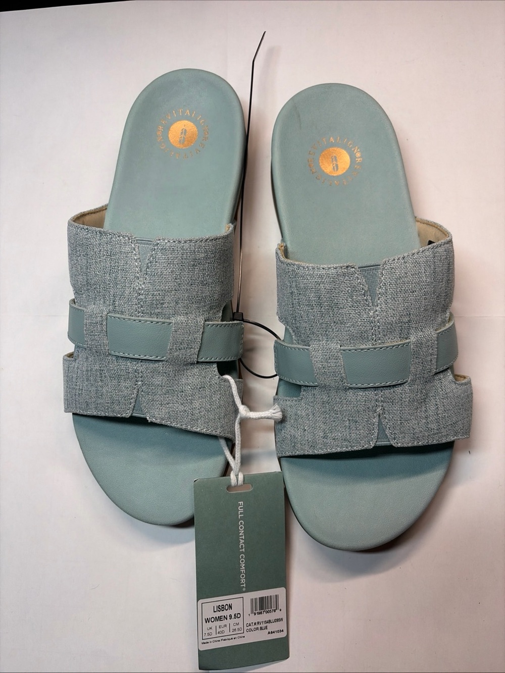 Revitalign Orthotic Linen & Leather Slide Sandals Size 9.5D